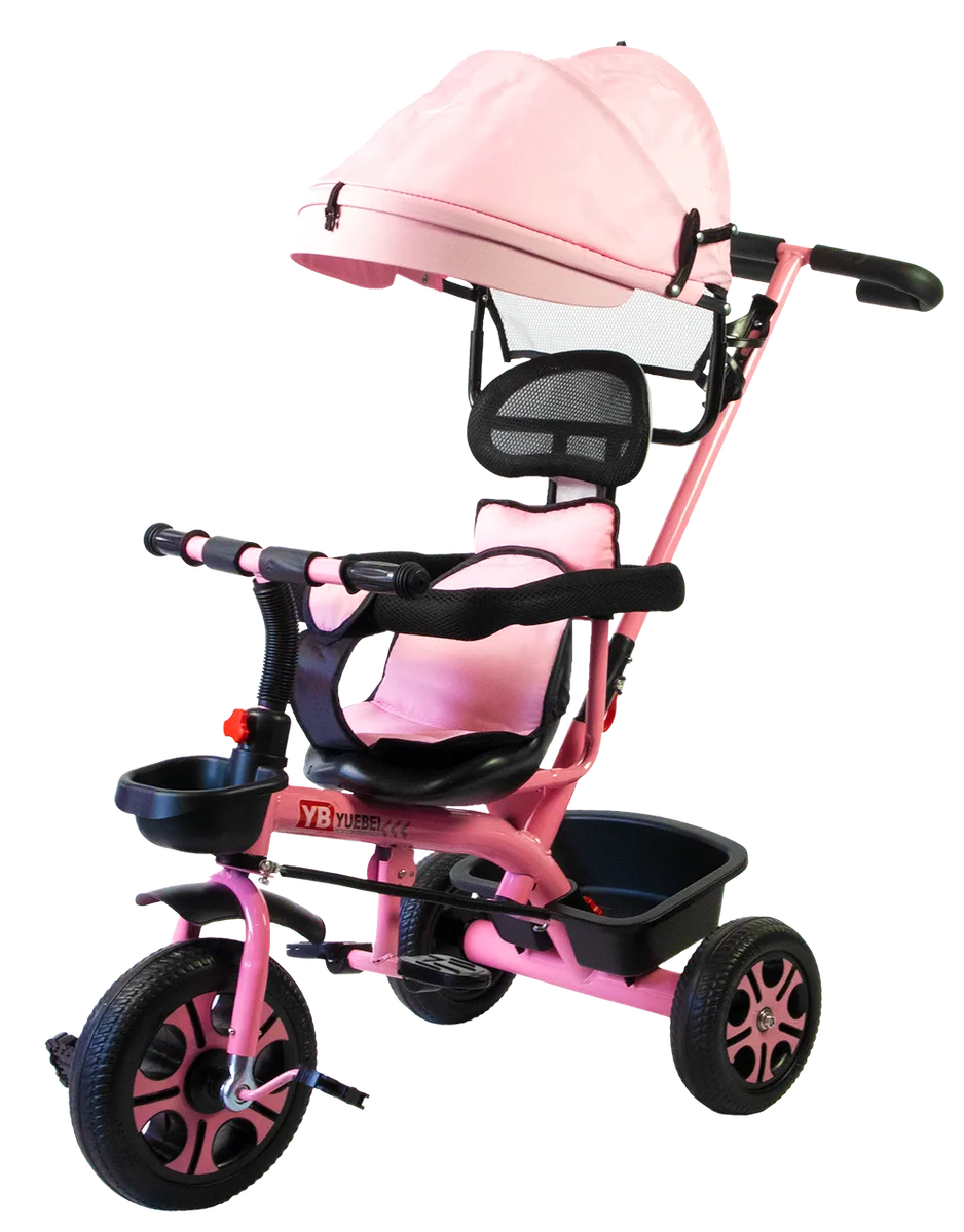 Baby Tricycle Stroller with Sun Shade, Push Bar, Safety Bar