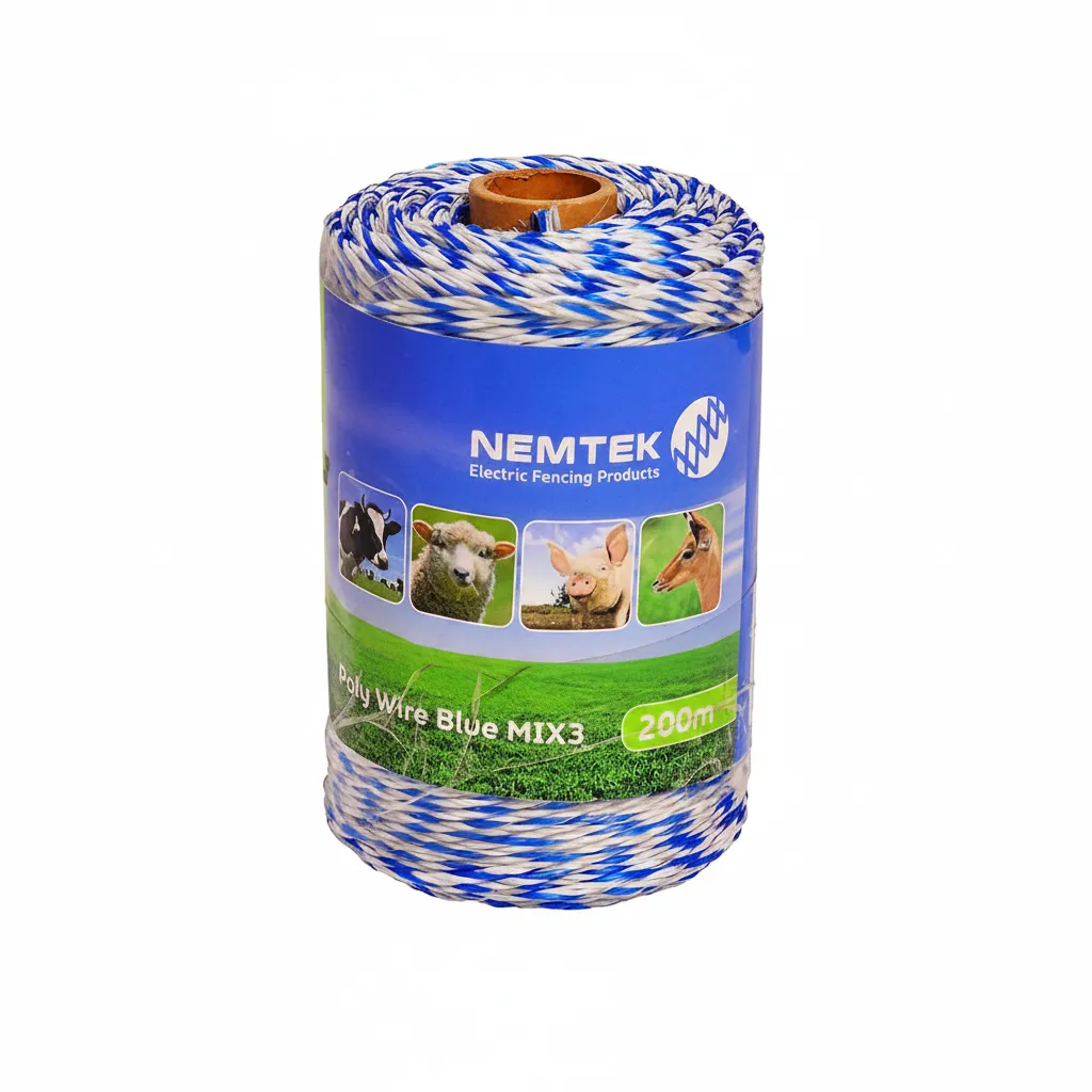 Nemtek 200m Blue Electric Fence Poly Wire for Livestock Fencing