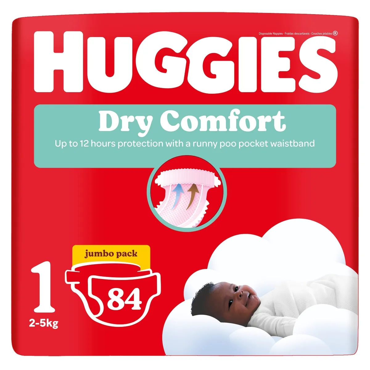 Huggies Dry Comfort Disposable Nappies - Size 1 84 Nappies Jumbo Pack