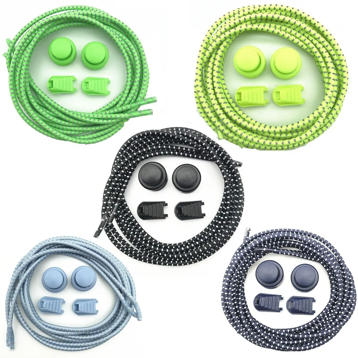 Five pairs of No Tie Shoe laces One Size Fits All Elastic Lock Laces - black+blue+light blue+green+…