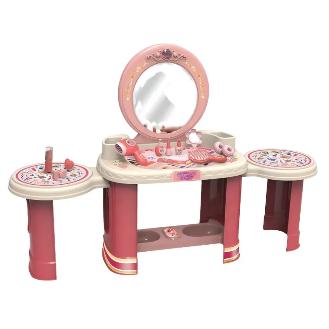 Fashion Girl Beautiful Kids Dressing Table Playset with Accessories - Pink