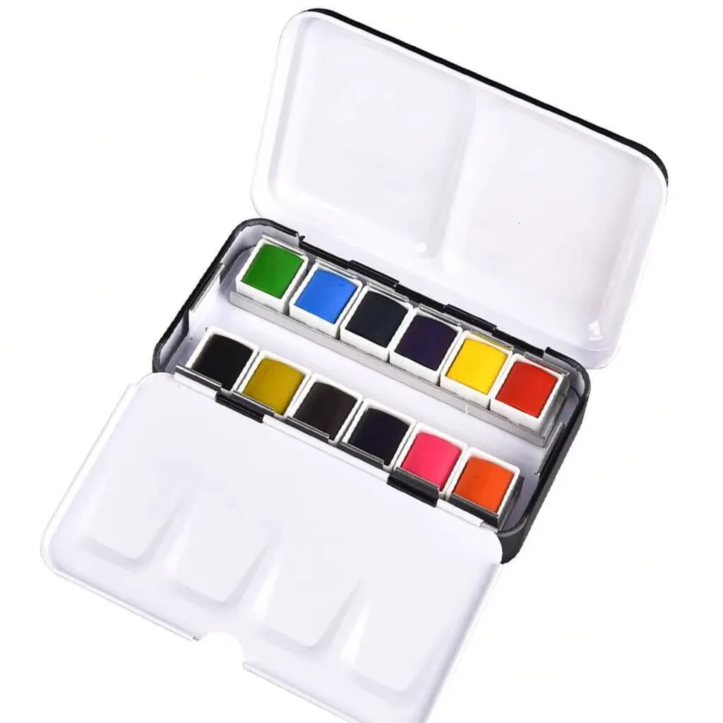 12/24/36/48 Colors Watercolor Paint Set with Metal Tin Palette - 12 colors