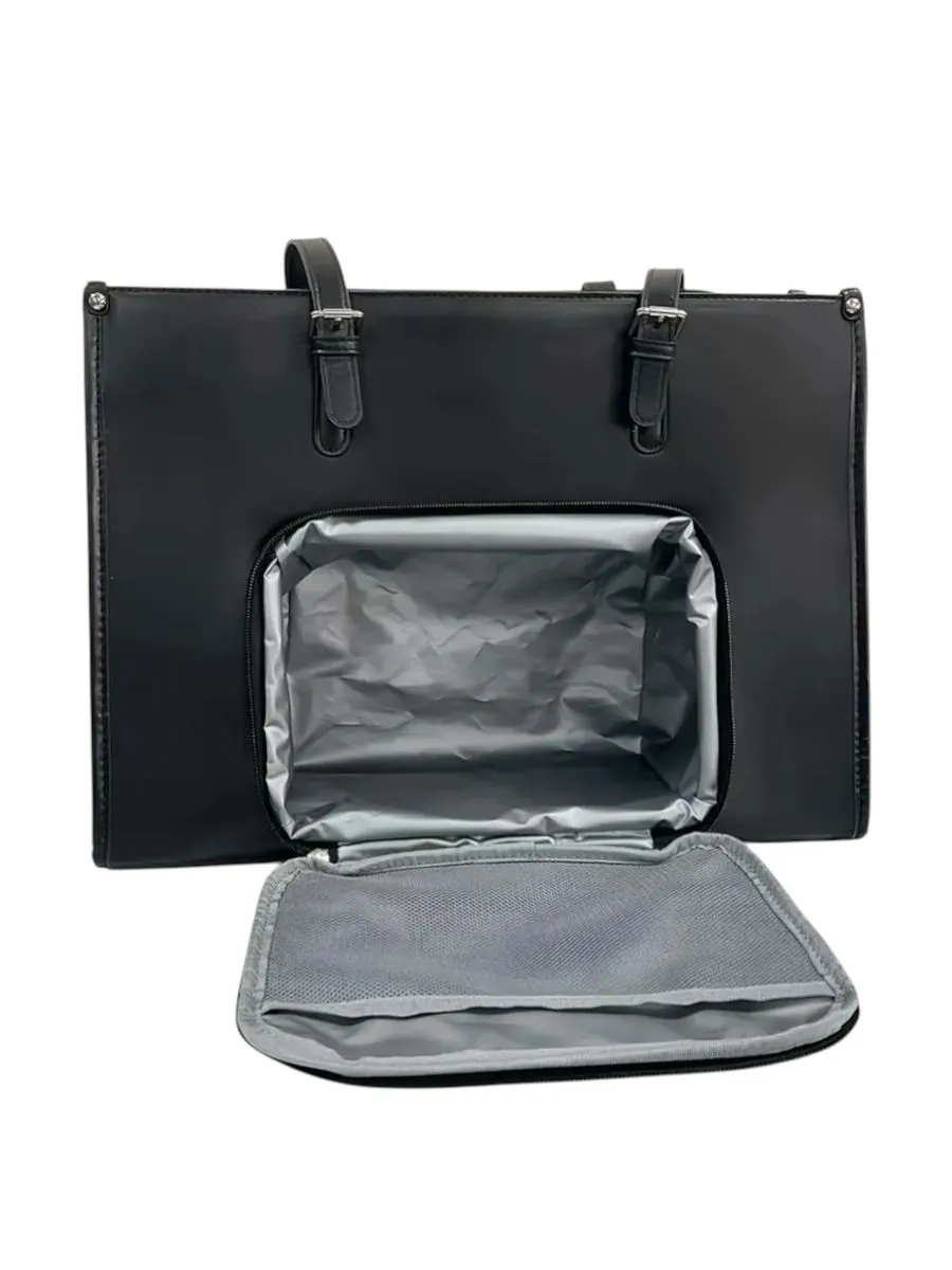 Laptop Tote Bag with Insulated Lunch Compartment - Black