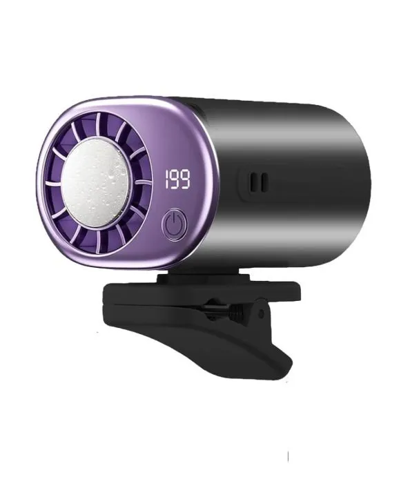 Rechargeable Clip-On Car Fan with LED Display, 199-Speed, Black