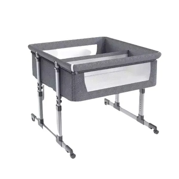 Style Aluminium Sleeping Bed Twins Baby Crib Bedside Baby Cot-Grey