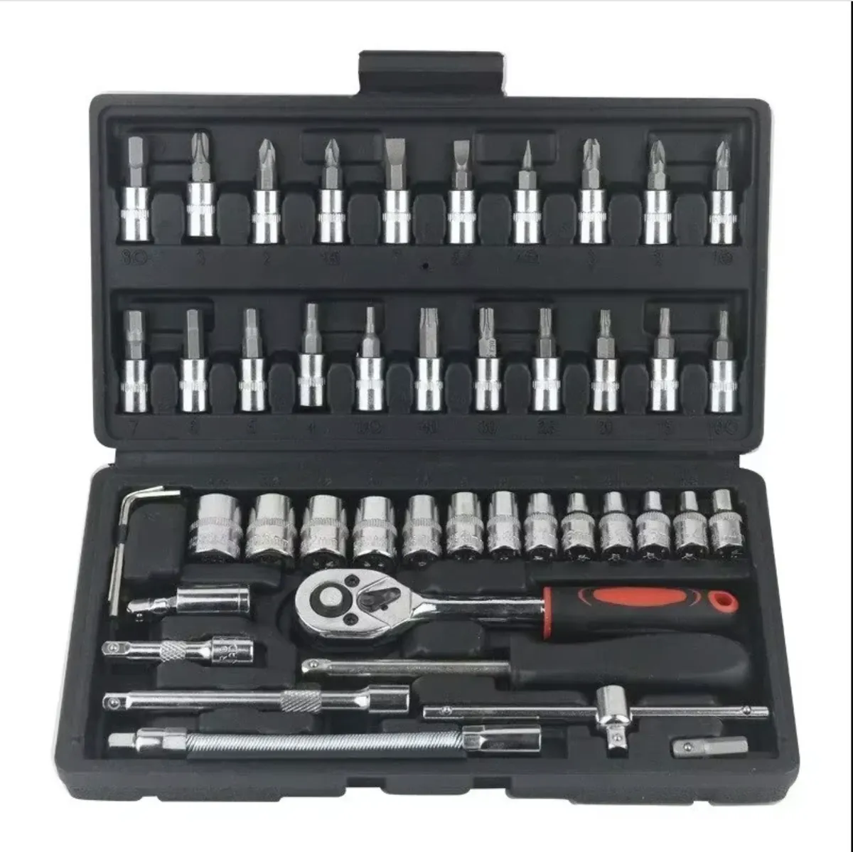 46 Piece Car Repair Tool Kit Ratchet Torque Wrench Spanner Screwdriver Socket - Black
