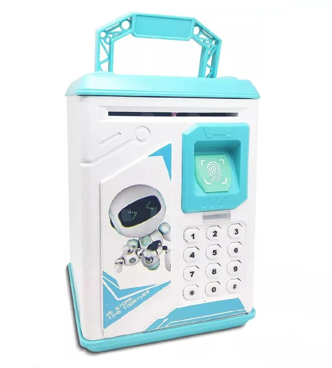 Electric Fingerprint Money Piggy Bank ATM Password Box Safe Notes and Coins - Blue