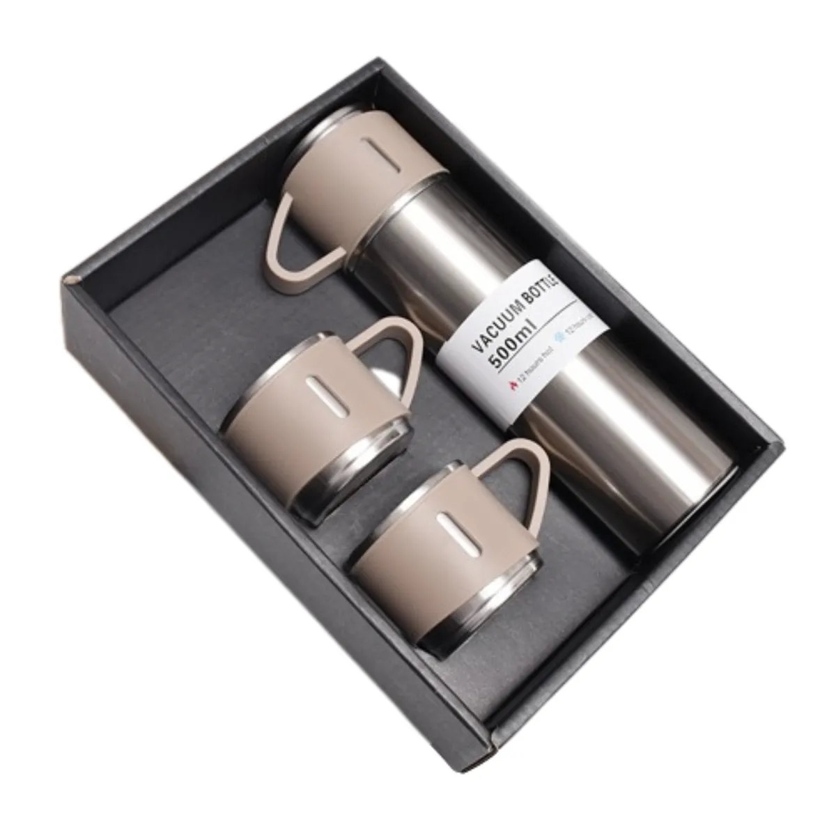 Vacuum Flask Hot/Cold Water Stainless Steel Double Wall Thermos Flask - 3 product - Beige