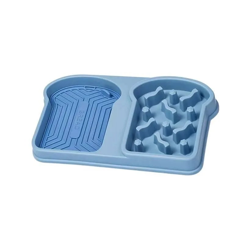 Pet Slow Feeder Bowl Anti Tip Double Dish for Dogs Cats - Blue