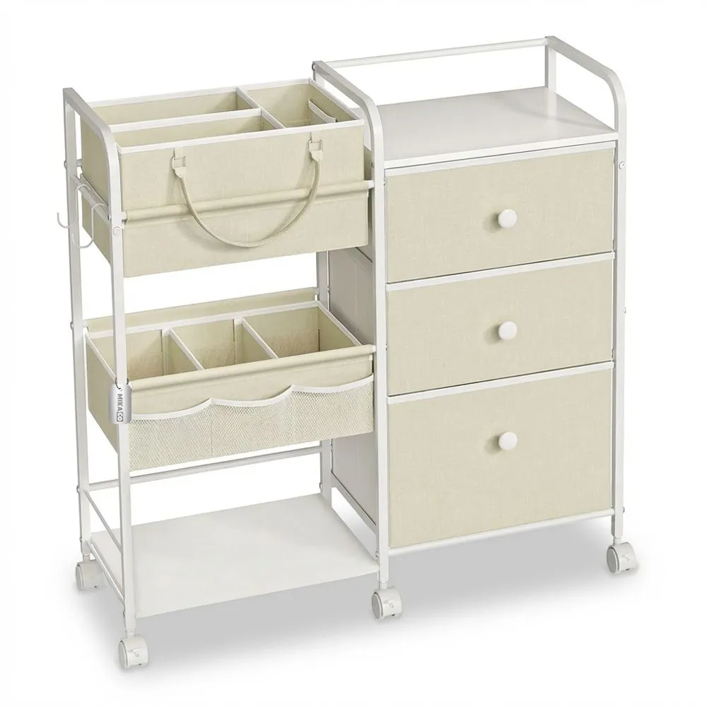 MIkaco Nurseries Storage Organizer Storage Rack Cart w/ 3 Fabric Drawers - Elegant Beige