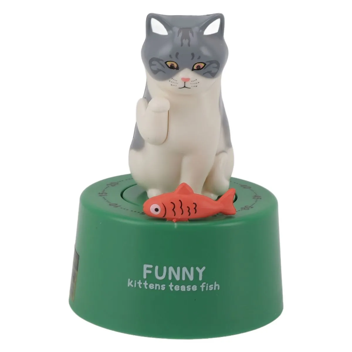 Mechanical Kitchen Timer 60 Minute - Kitten with Green Base