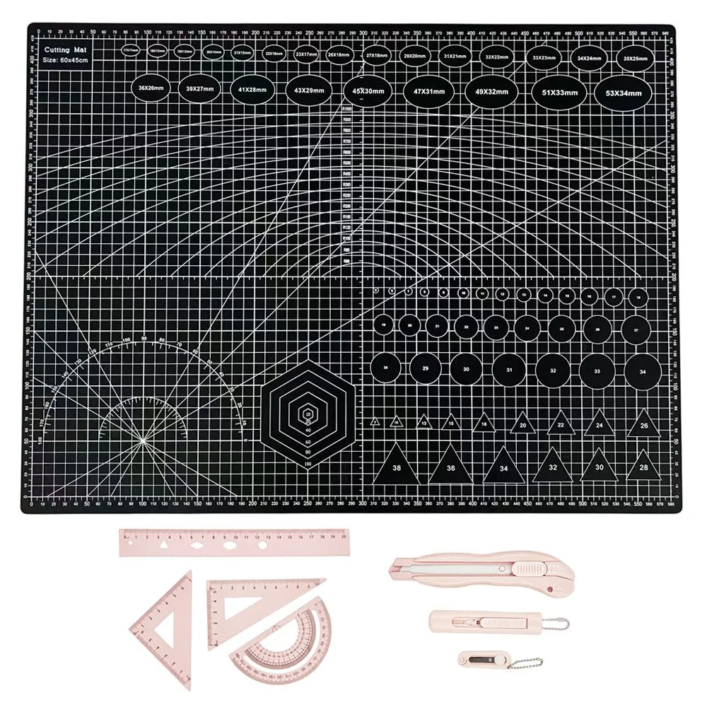 A2 Self-Healing Cutting Mat with Metal Rulers and Ceramic Blade Cutter set - Black