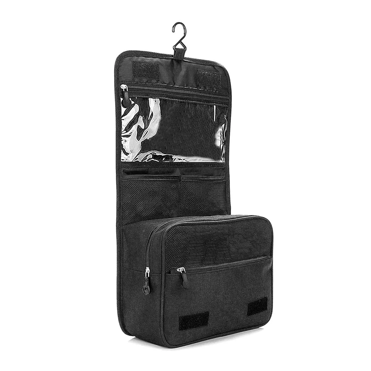 Portable Unisex Hanging Travel Toiletry Bag with Sturdy Hook - Black