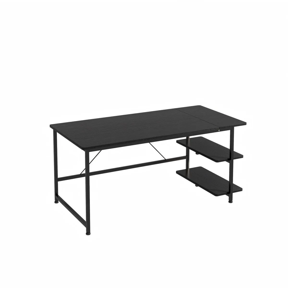 AURIZA 130cm Computer Desk with Side Storage Shelves Black/White/Wood - Black
