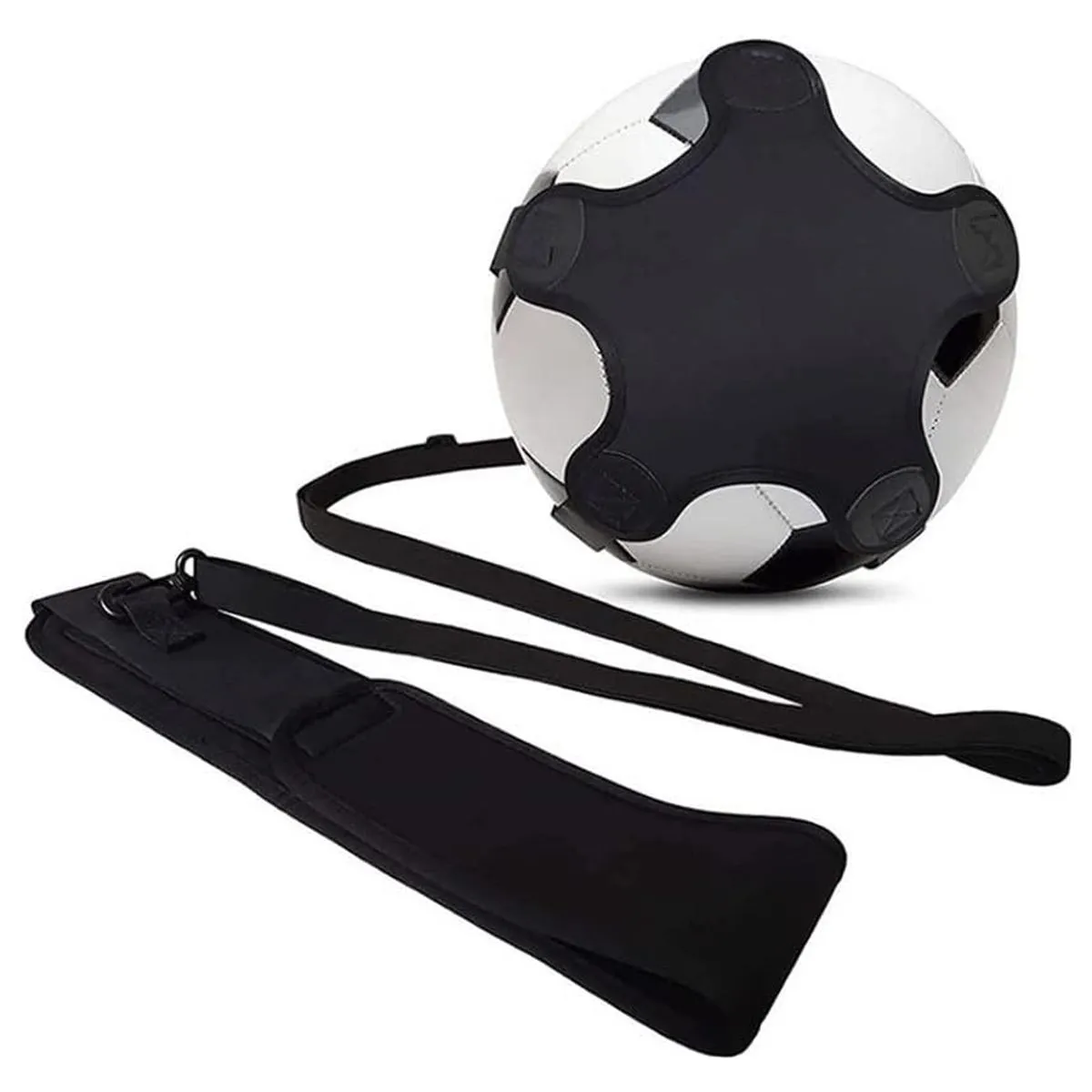 Soccer Ball Trainer Hands Free Kick Trainer Adjustable Solo Training Ai - Black