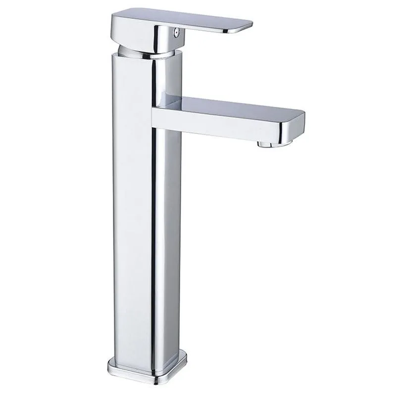 Jack Brown Square Tall Bathroom Basin Mixer Tap With Hose - Chrome Silver