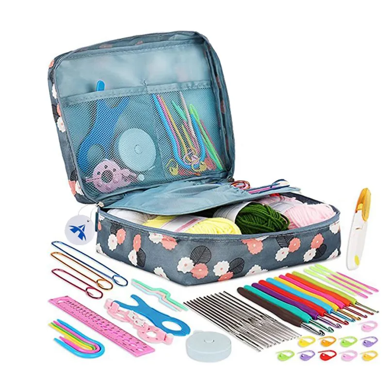 Crochet Hooks Kit with Yarn and Knitting Accessories Set - Blue
