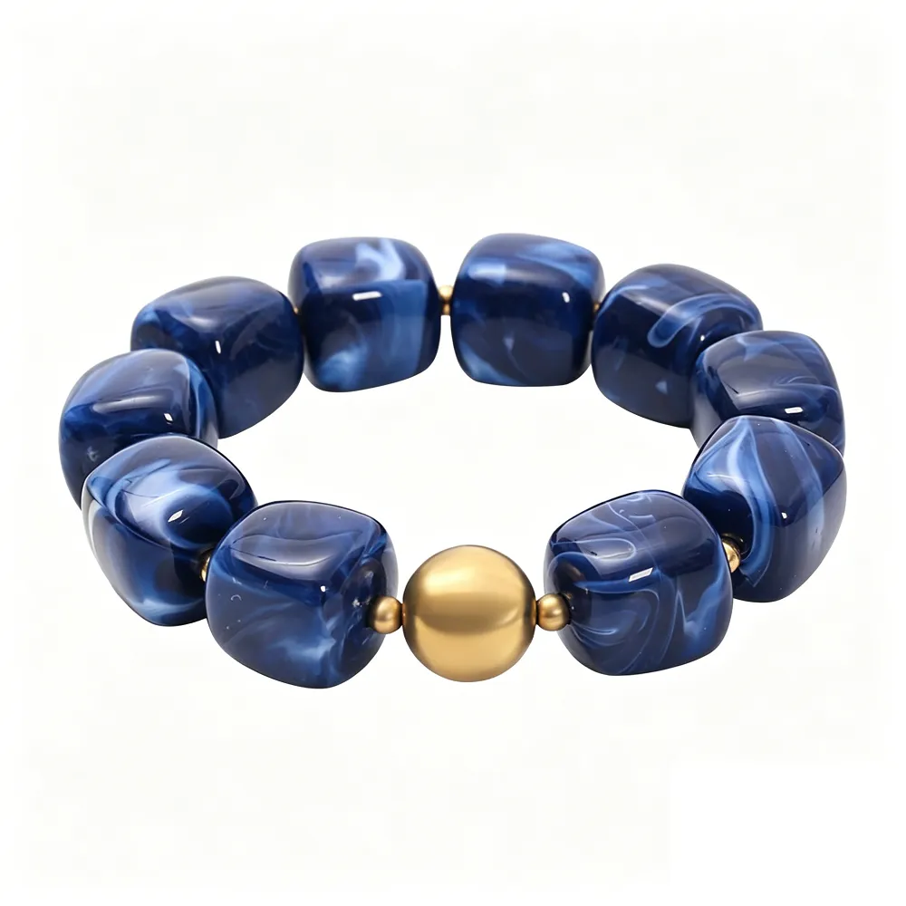 Colourful Chunky Beaded Bracelet, Large Square Resin Stretch Bracelet