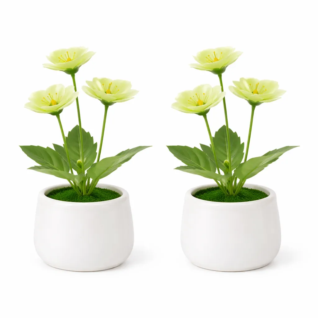 2 Pack Plastic Artificial Flower Potted Plants - Light Green