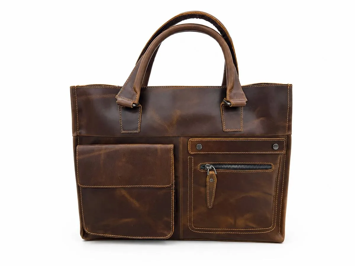 Men's Leather Handheld Briefcase ,Laptop Bag-X50521#-Tan