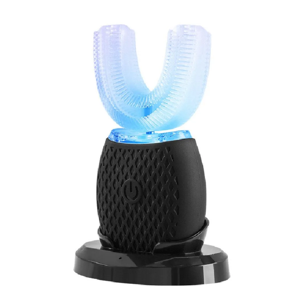 Ultrasonic 360 Degree Automatic Electric U-Shape Toothbrush with Stand - Black