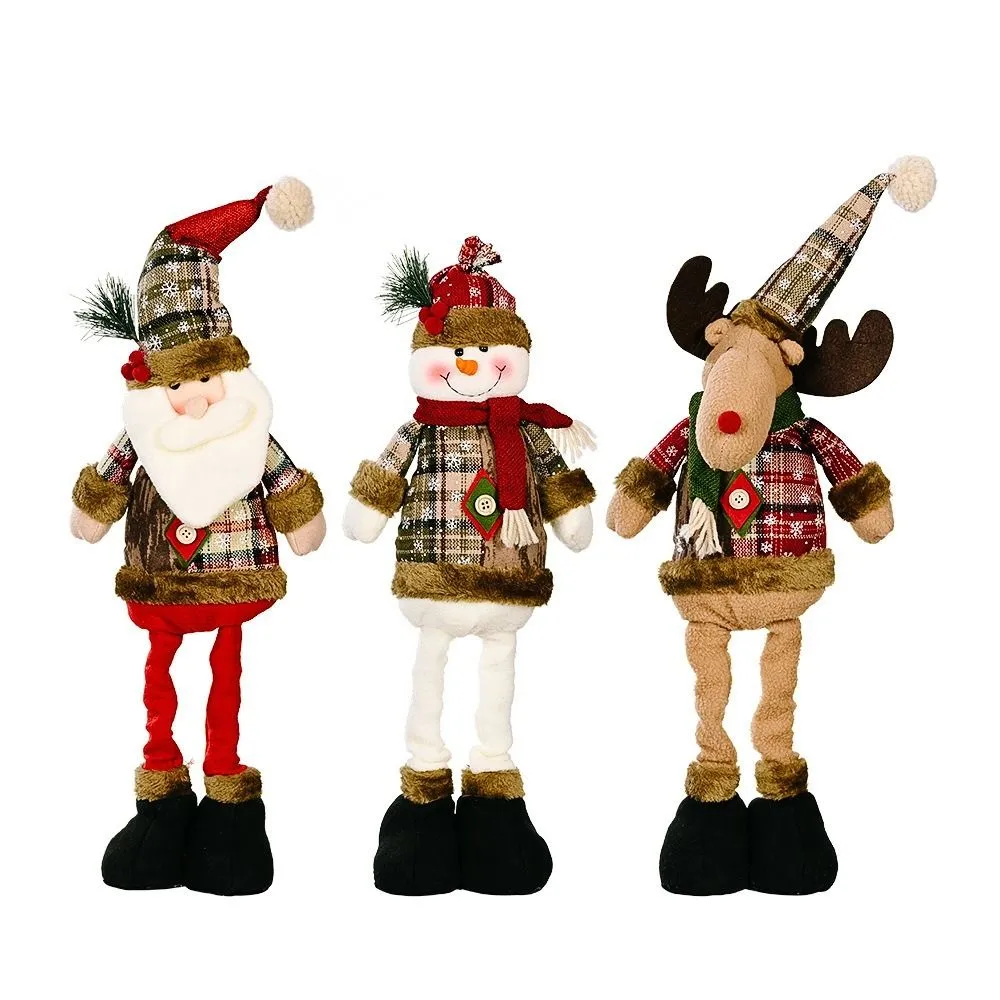 3PCS Christmas Retro Snow Plaid Telescopic Dolls - Fabric Decor Ornaments
