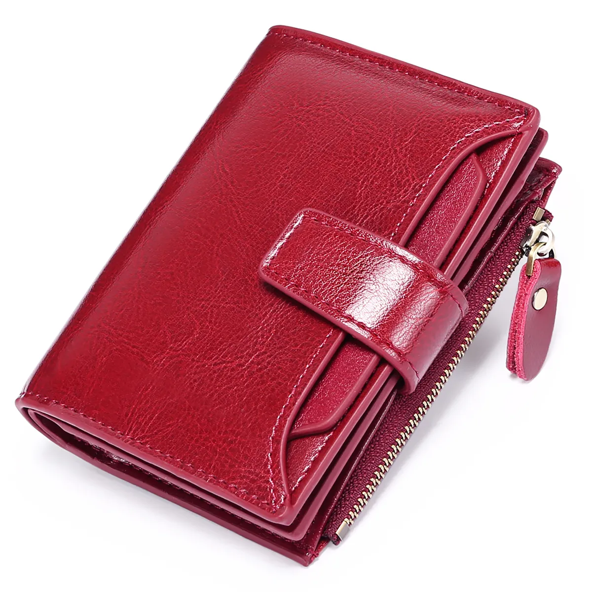 Vintage Waxed Leather Short Wallet | RFID Blocking, Multi-Card Slot