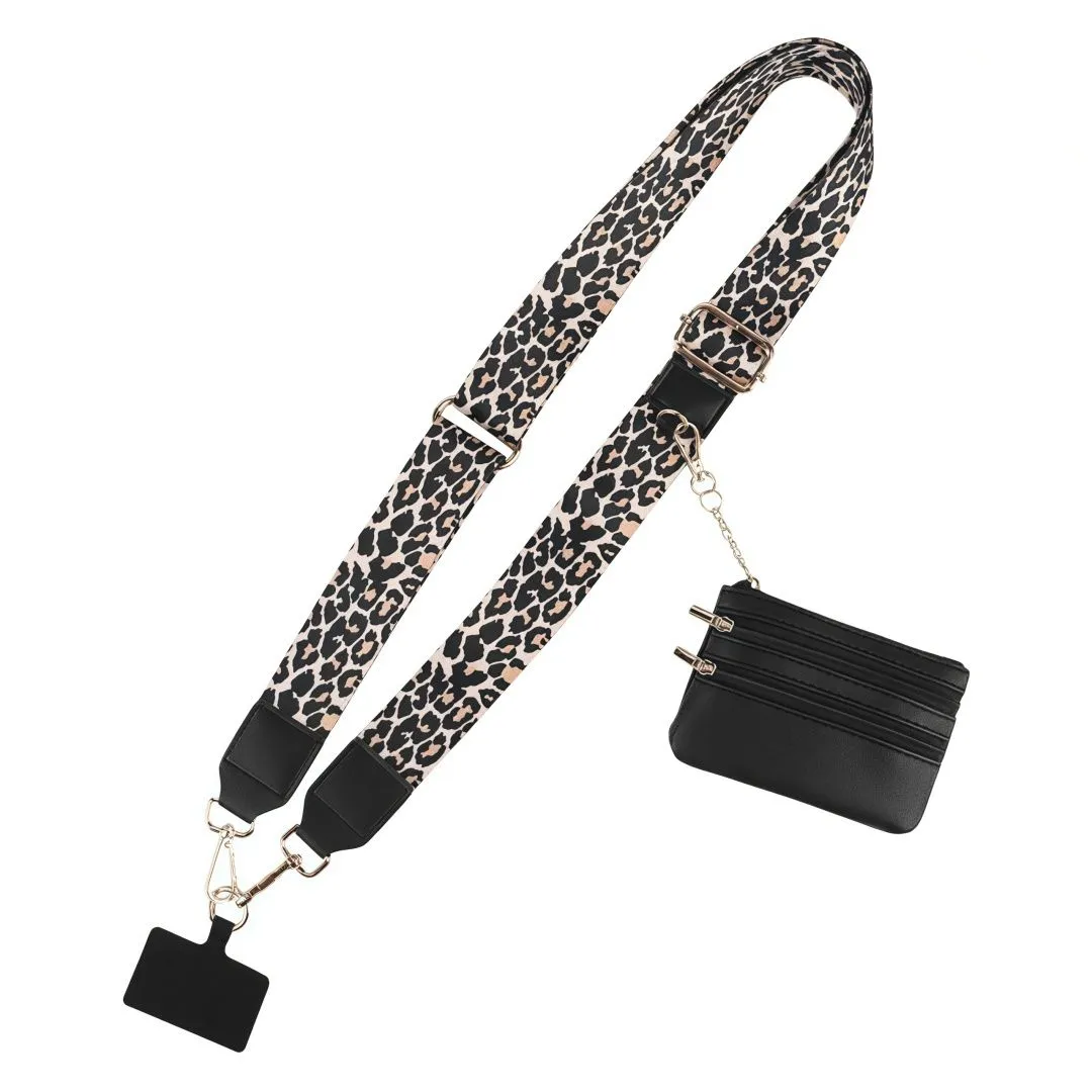 Phone Strap With Wallet Crossbody Adjustable, W/Detachable Zippered Pouch