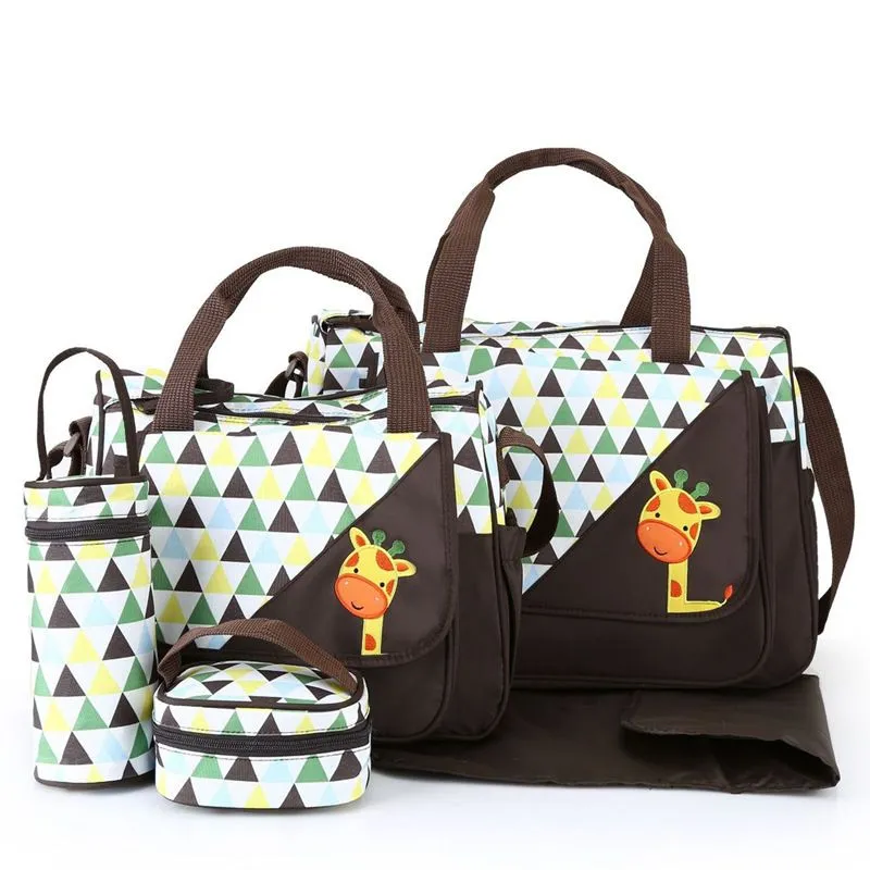 Mommy Bag Five-Piece Set-Multi-Function Diaper Bag - Brown