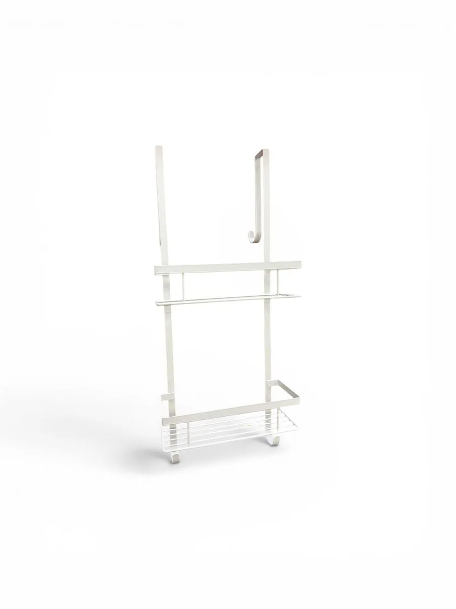 HO-383-2-Tier Over-the-Door Bathroom Storage Rack with Hooks - White