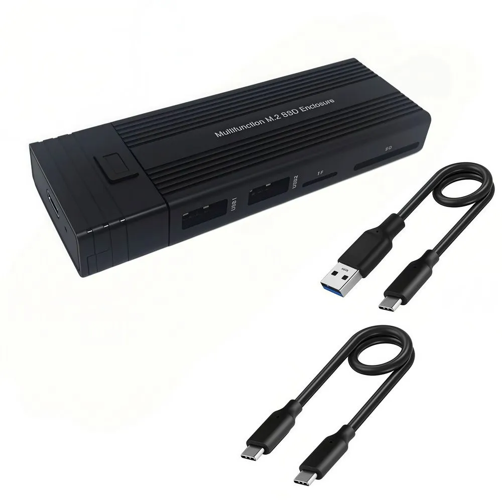 M.2 NVMe/SATA SSD Enclosure 10Gbps With 5 in 1 Hub, SD/TF Card Reader
