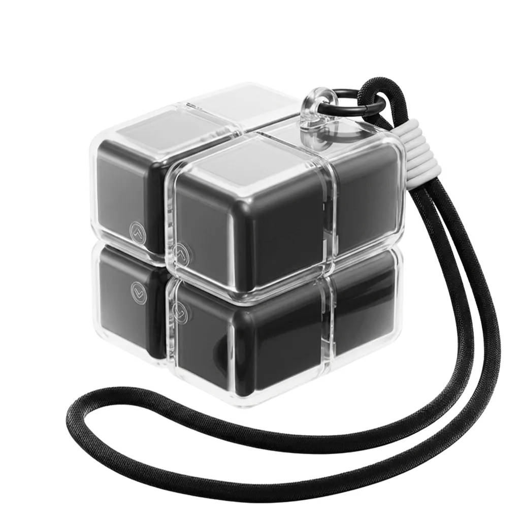 Magic 8 Compartment Cube Pill Box With Lanyard - Black