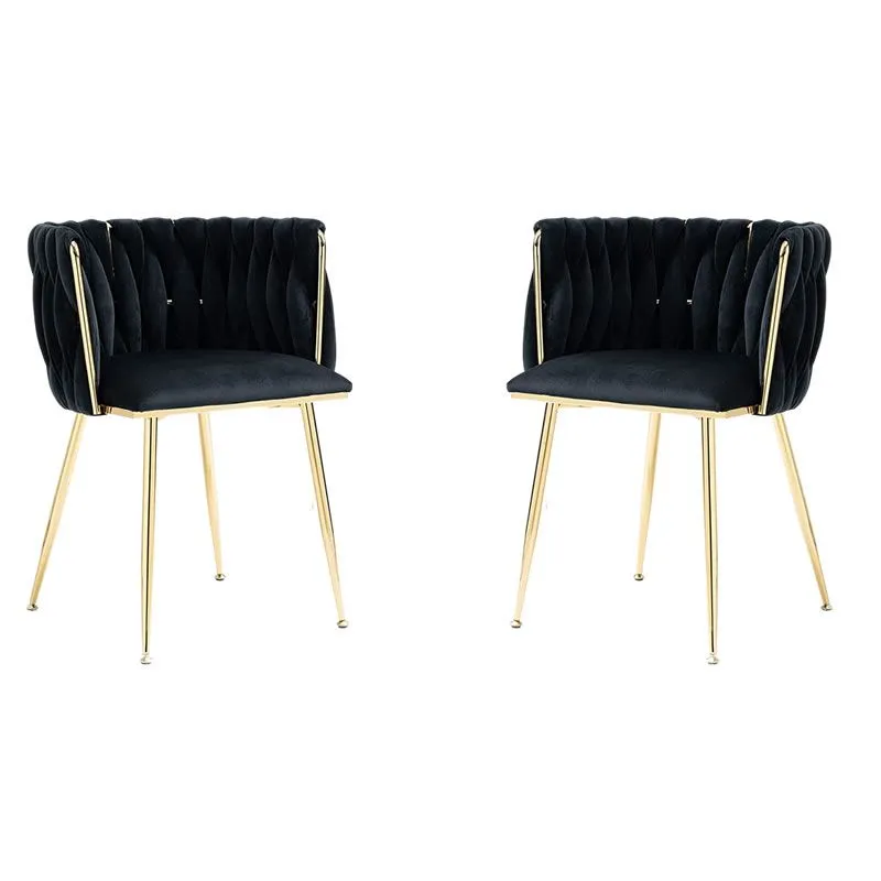 Set of 2 Velvet Upholstered Dining Chairs - HZ6023 - Black