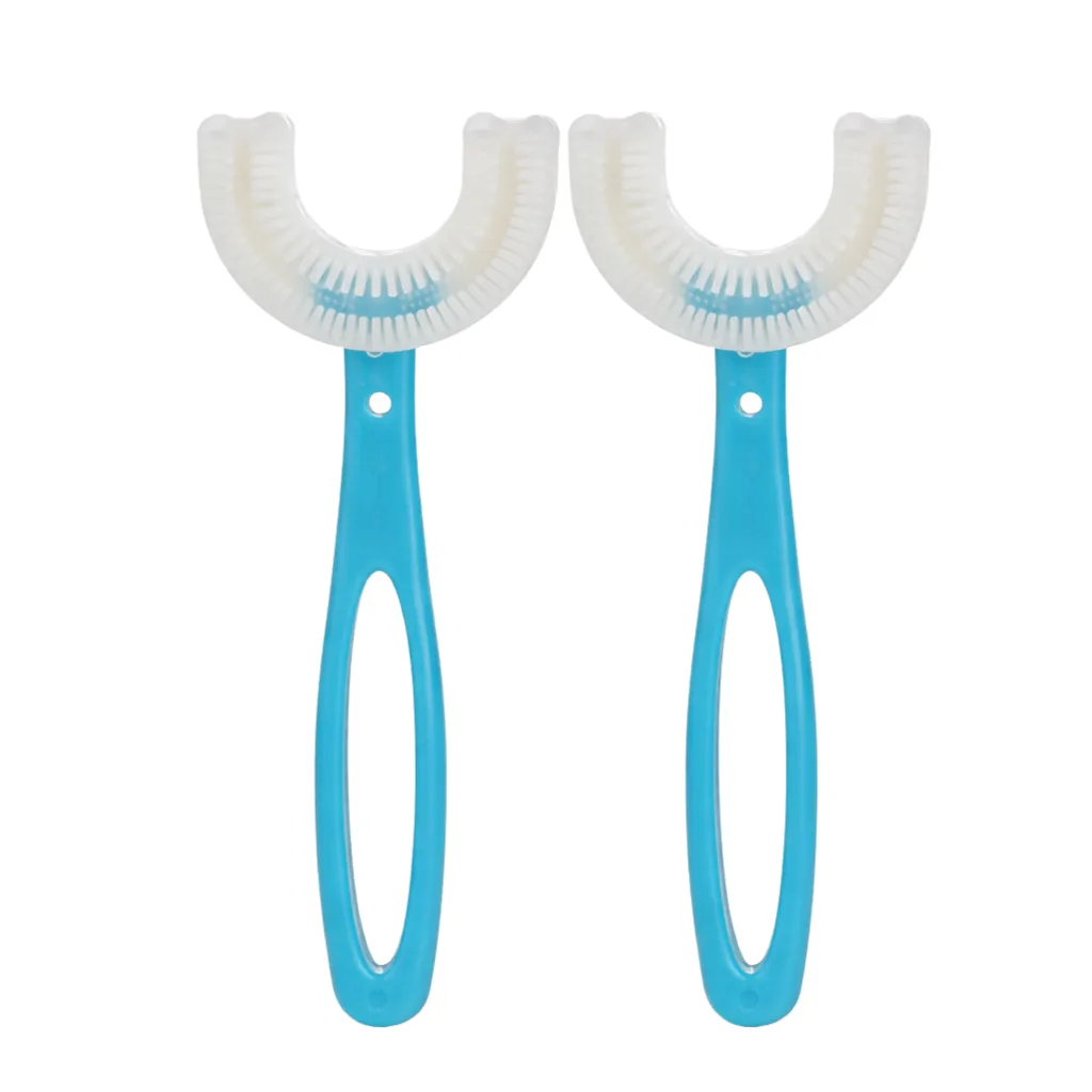 2 Pack - U-Shaped Silicone Teeth & Gum Cleaning Brush For Ages 6-12 Years - Blue