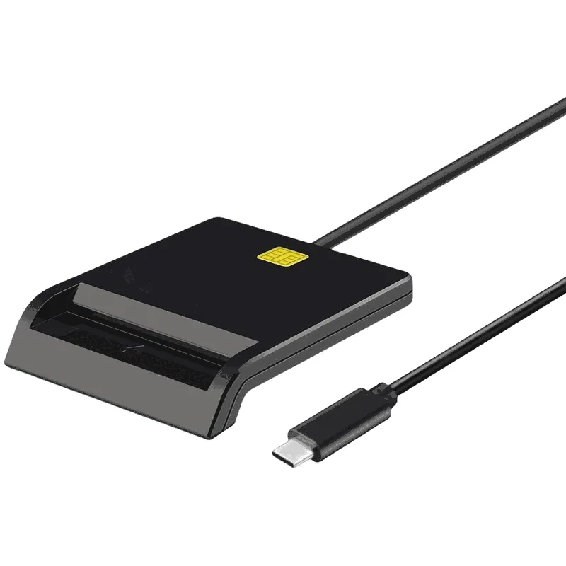USB 2.0 Type-C Smart Card Reader for Bank ATM CAC IC ID EMV Cards Black - Type-C
