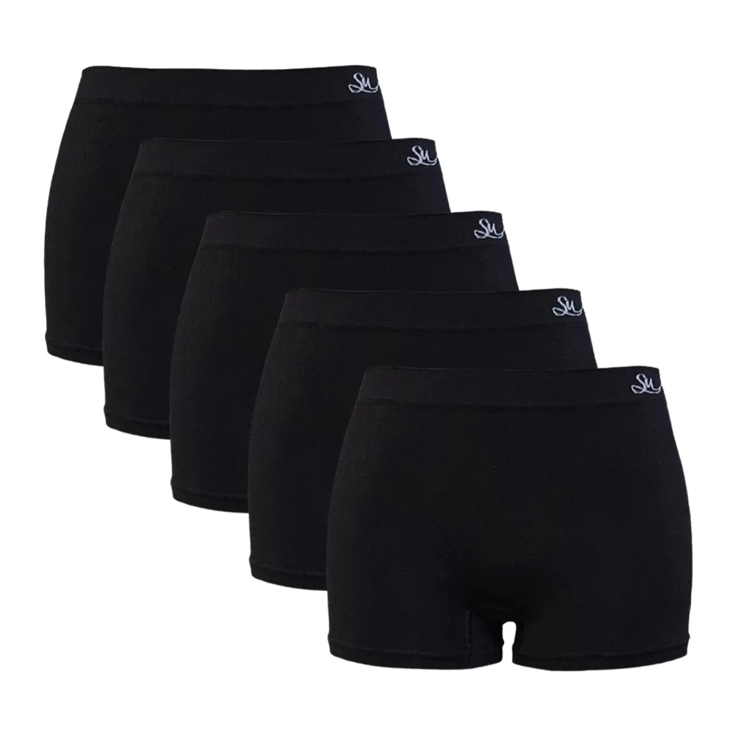 5 Pack Seamfree Underwear Boxer Panties for Women - Black