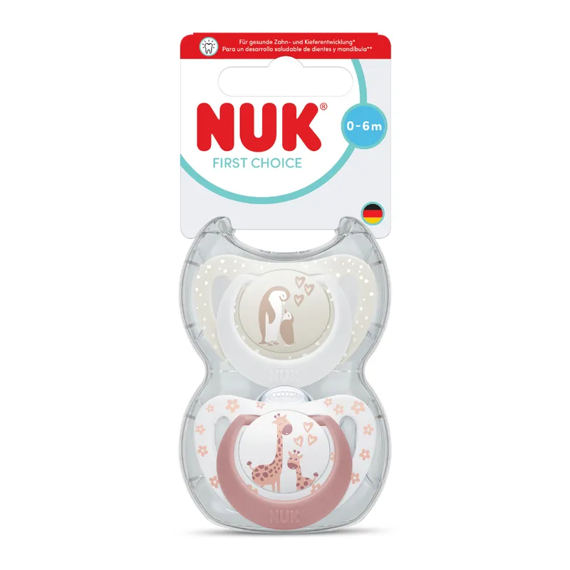 NUK Soft Silicone First Choice Soother Giraffe and Penguin 0-6 months