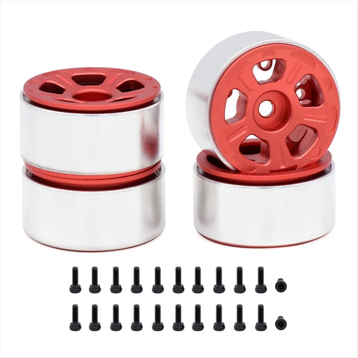 Metal Wheel Rims For 1/24 1/18 Rc Crawler Car Wide 5-Spokes Red