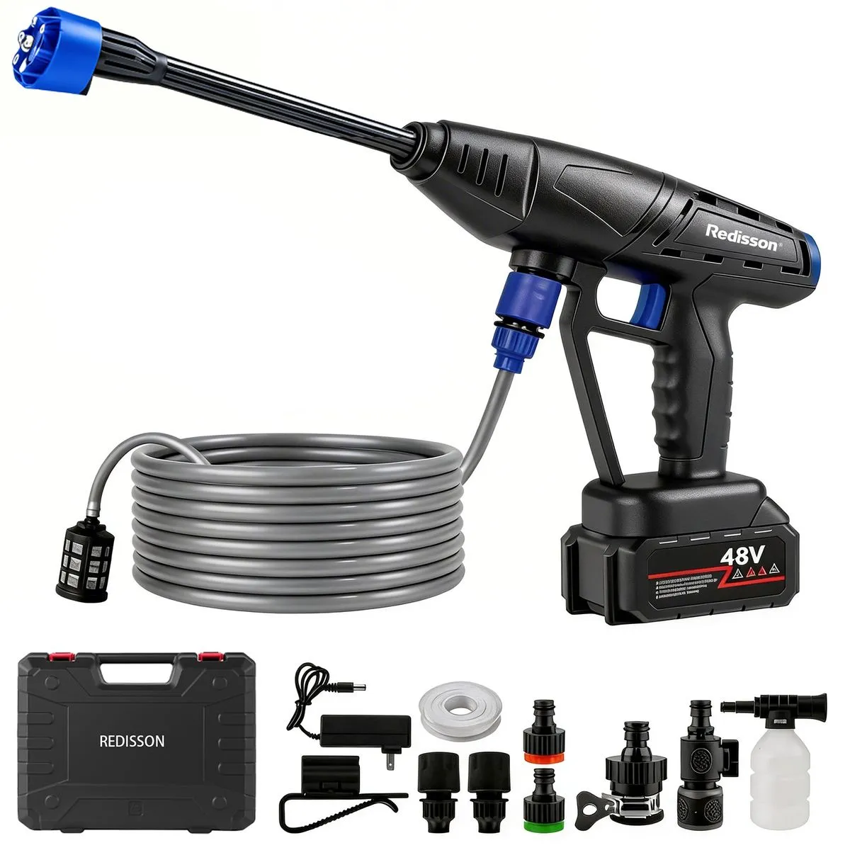 Redisson Cordless High Pressure Power Washer Cleaning Tool Gun 6 In 1nozzle