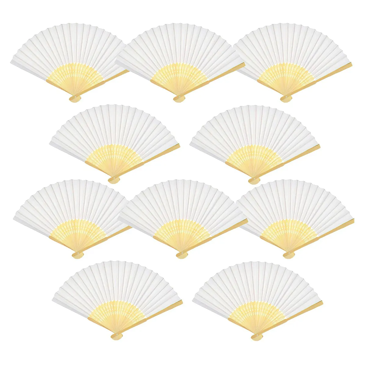 10 Pcs DIY Lightweight Bamboo Decorative Handheld Blank Paper Fans - White