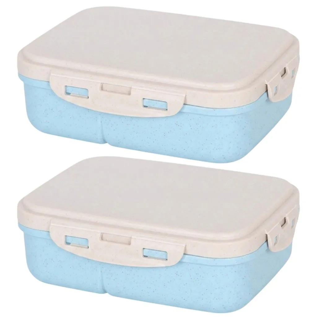 4 Piece - Wheat Straw Compartment Lunch Box - Blue