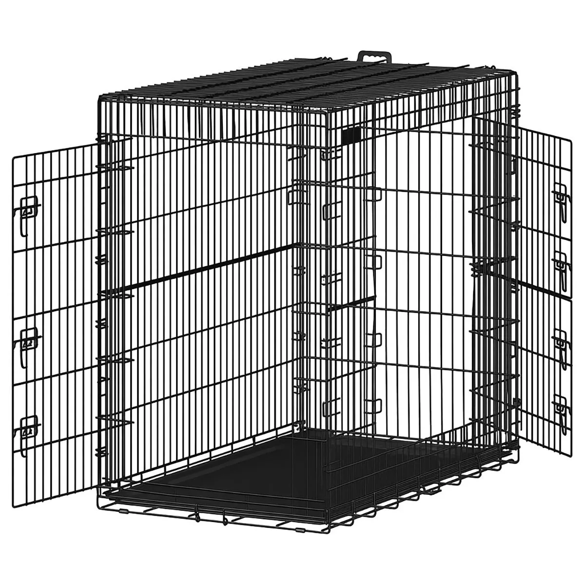 LASA Foldable Metal Dog Cage Black 2 Doors and Removable Tray