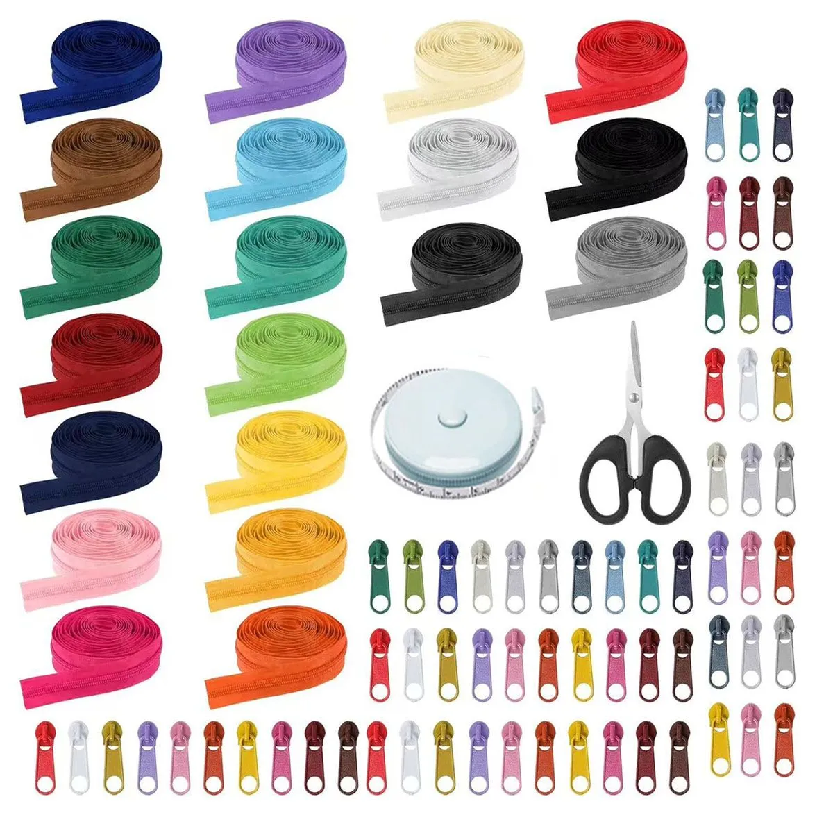 20 Colors Zipper Repair Kit Nylon Coil Sewing Zippers With Zipper Pull Head