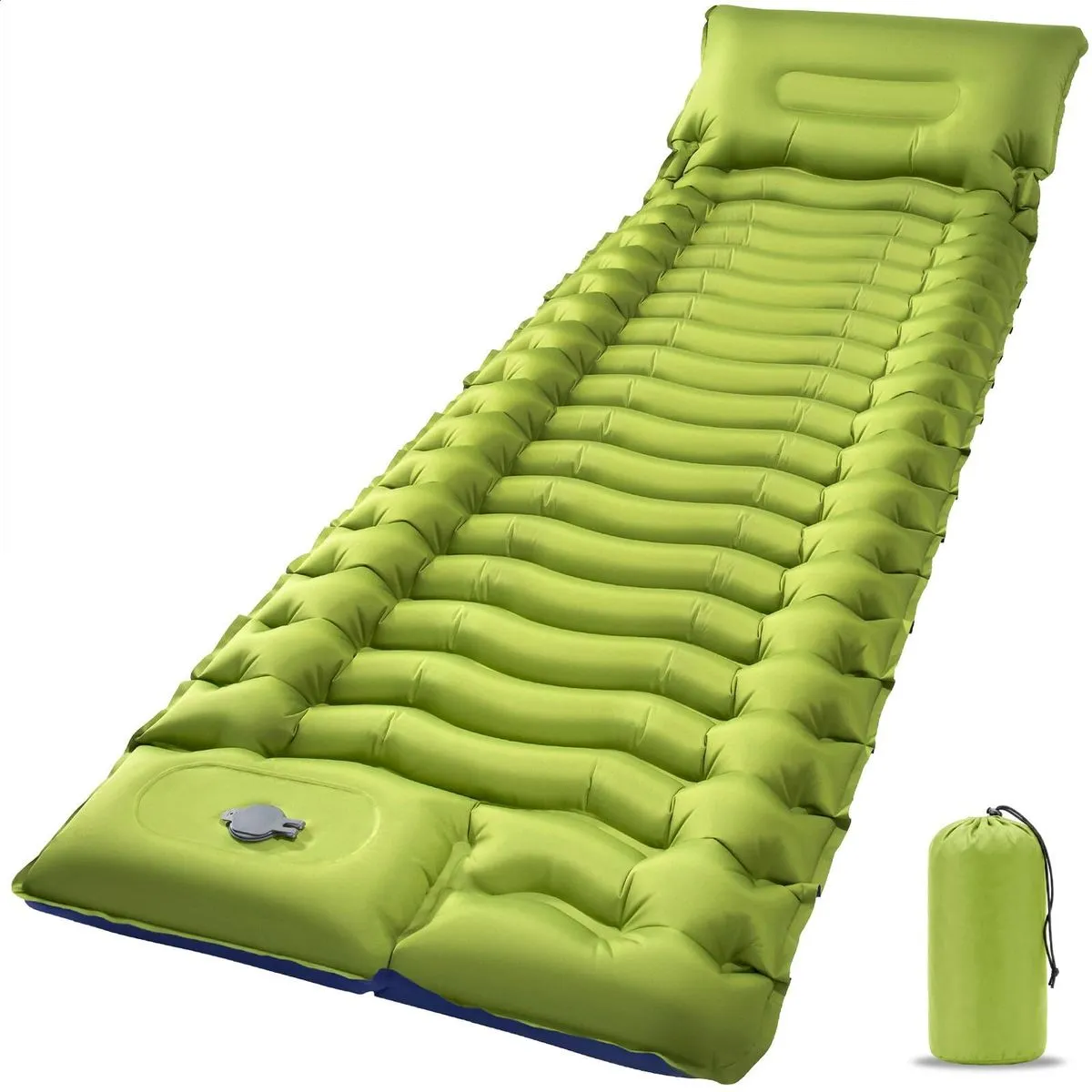Convenient Camping Mat with Pillow, Outdoor Inflatable Sleeping Mat, Green