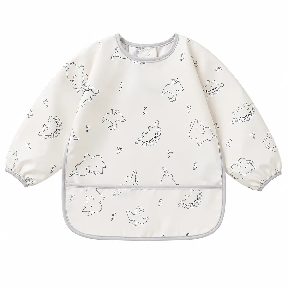 Light Grey Long-Sleeve Waterproof with Dino Print
