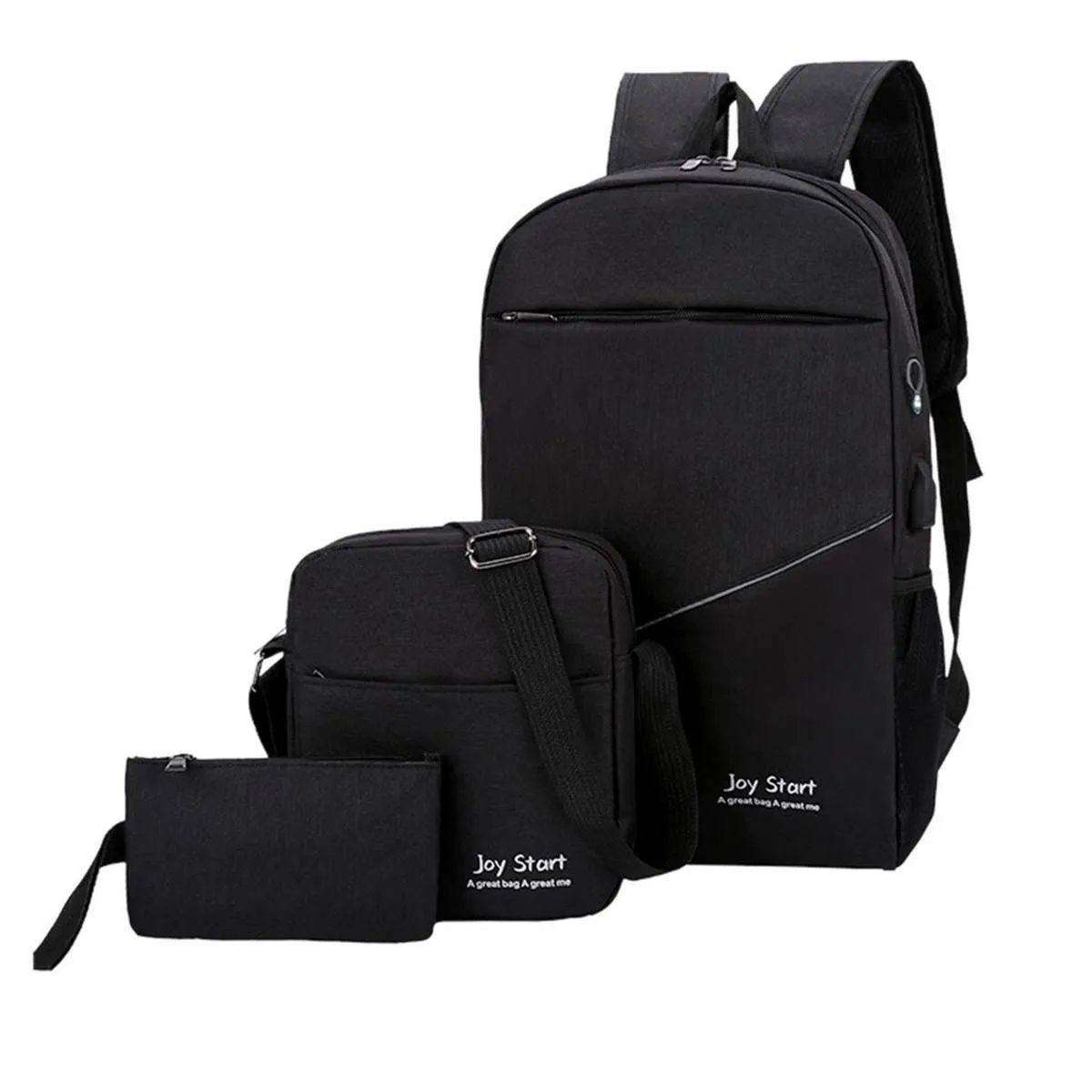 3 Pieces Laptop Storage Backpack School Shoulder Bag - Black