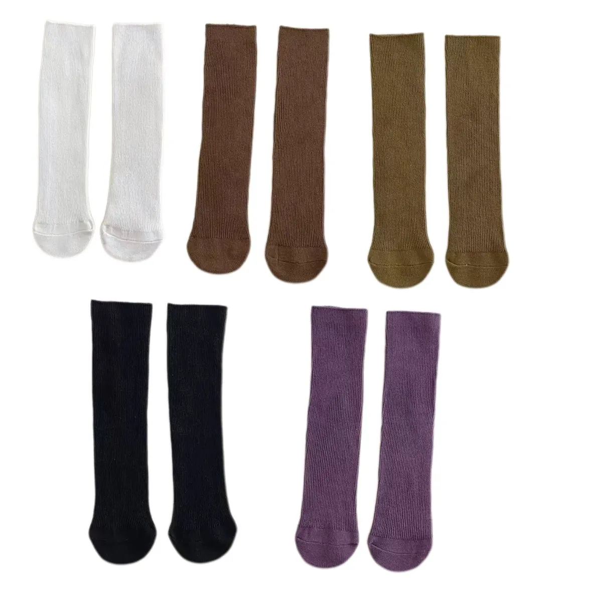 5 Pairs Kids Cotton Ribbed Knee Socks Solid Soft