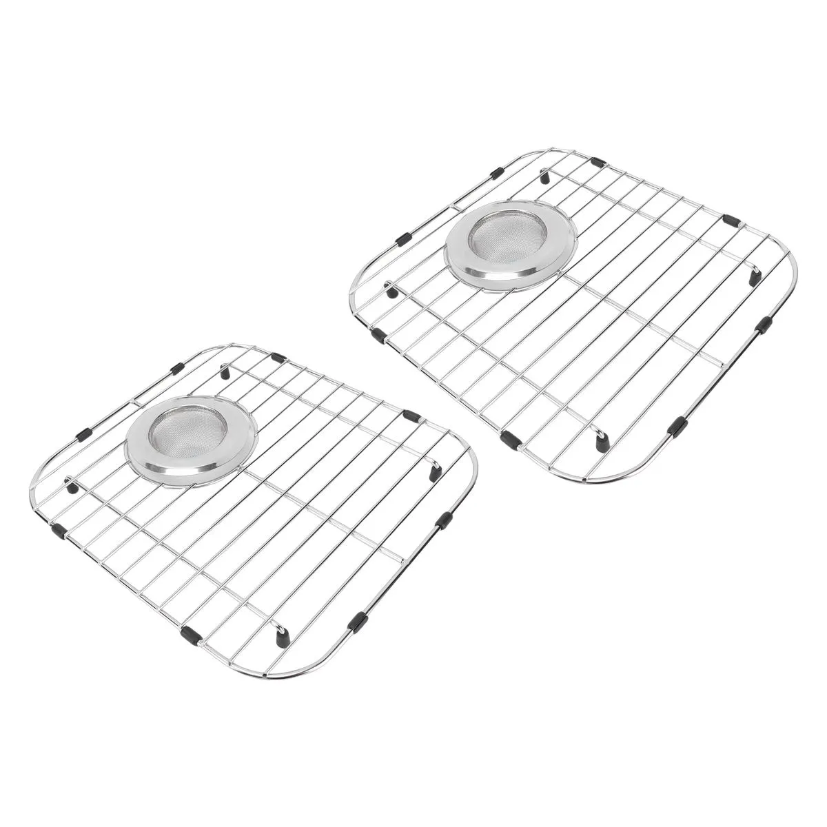 Stainless Steel Kitchen Sink Grid For Single Bowl With 2 Strainers