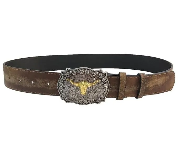 Western Cowboy Leather Belts - Dark Brown