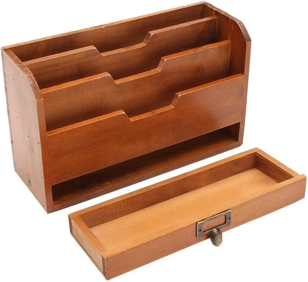 Decor Wooden File Tray Desktop Stationery Storage Box Holder - 29cm